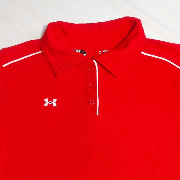 Under Armour Heatgear Red Short Sleeve Button Collar Golf Shirt, medium - Picture 3 of 11